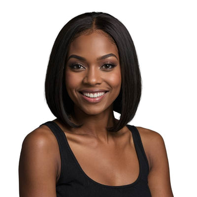 model wearing closure bob wig