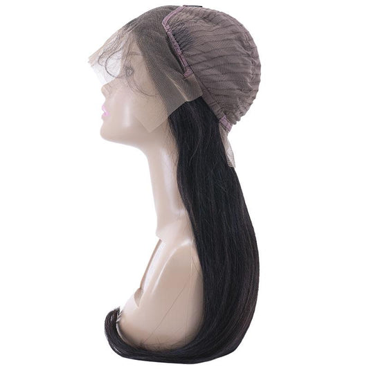 side view of straight transparent lace front wig