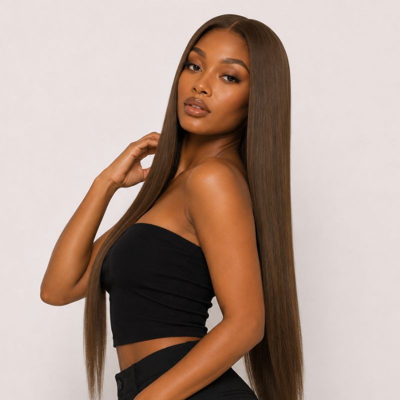Invisible Clip-In Hair Extensions – 16" Chocolate Brown