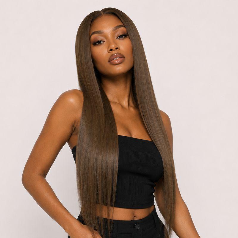 Invisible Clip-In Hair Extensions – 20" Chocolate Brown
