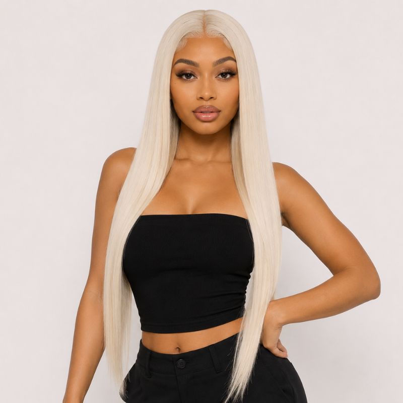 platinum blonde invisible clip in hair extensions model 