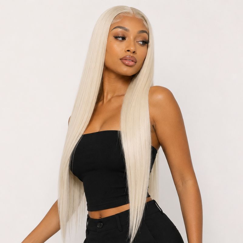 platinum blonde invisible clip in hair extensions model 