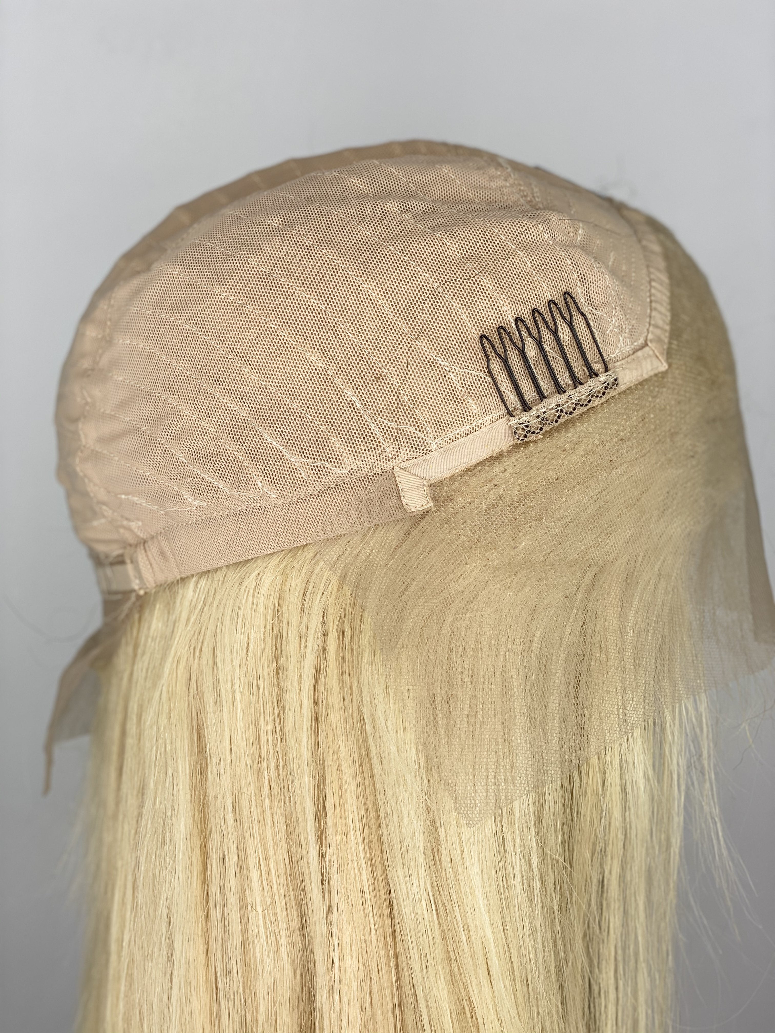 inside cap view of blonde bob wig