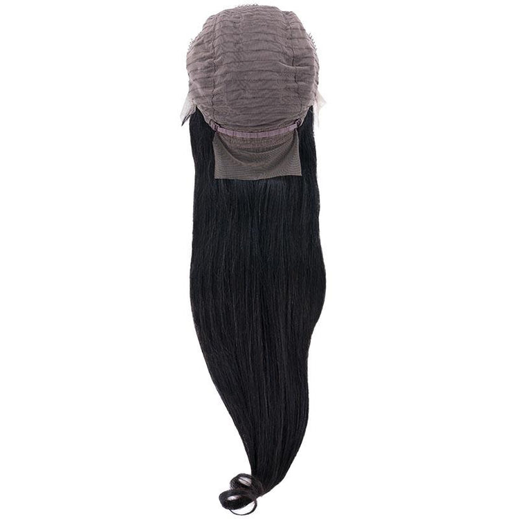 back view of straight transparent lace front wig