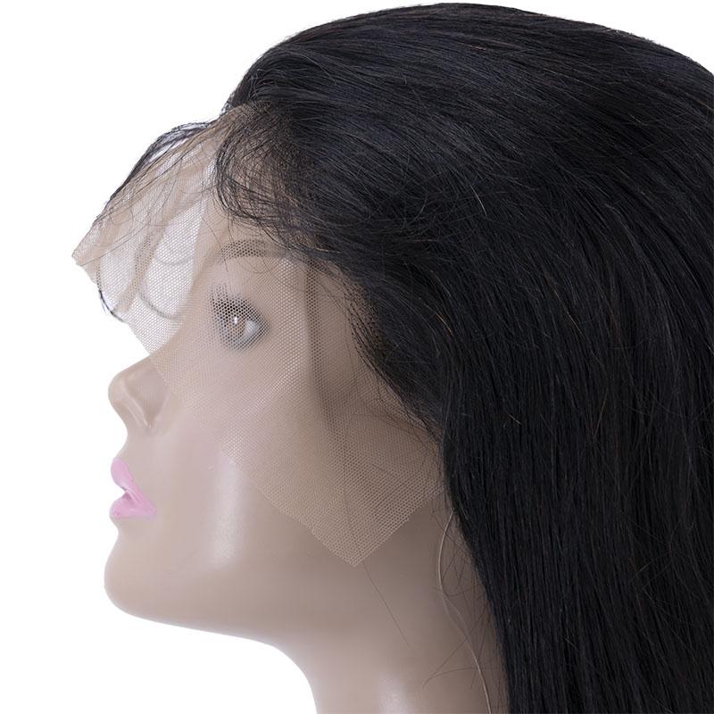 close up of frontal on straight transparent lace front wig